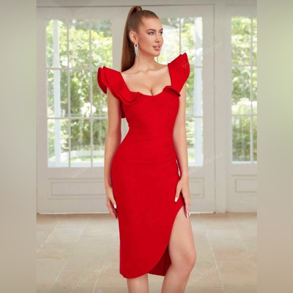 ADYCE Ruffle Trim Bodycon Dress